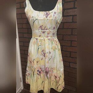 CK Feminine Floral Square-Neck Sundress, sz 6, light pink and yellow
